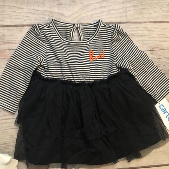 Carter's Baby "Boo" Halloween Ruffle Dress w Pumpkin Tights, Size 3 Months NWTs - Picture 2 of 7